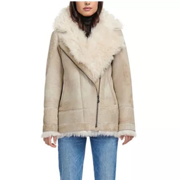HiSO Rumour Shearling Moto Coat Cement Medium NWT in packaging - Picture 2 of 12